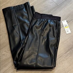 Calvin Klein Women’s Black Faux-Leather Straight-Leg Pants medium New modern